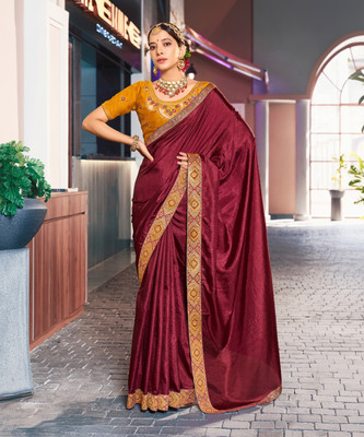 Divastri Embellished Bollywood Silk Blend Saree(Maroon)