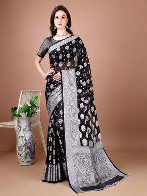 Divastri Woven Kanjivaram Silk Blend Saree(Black)