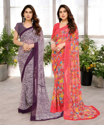 Moda Rapido Printed Bollywood Georgette Saree(Pack of 2, Multicolor)
