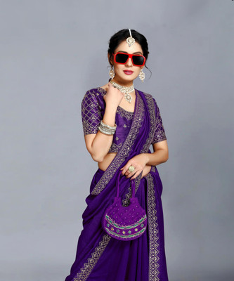 Vivan Fab Embroidered Banarasi Pure Silk, Art Silk Saree(Purple)