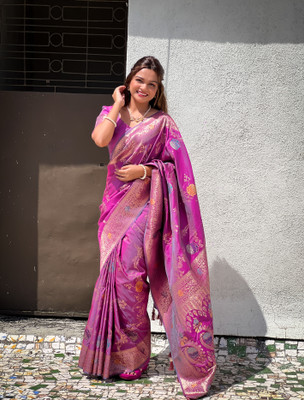 RUPAL CREATION Woven Bollywood Silk Blend Saree(Beige)