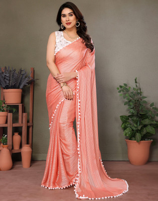 Satrani Solid/Plain Bollywood Chiffon Saree(Orange)