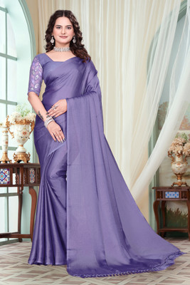 CLICKTHEMALL Solid/Plain Bollywood Chiffon Saree(Purple)