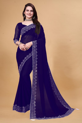 Lajamani Fashion Self Design, Solid/Plain Bollywood Georgette Saree(Blue)
