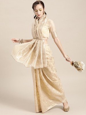 Divastri Woven Banarasi Silk Blend Saree(Cream)