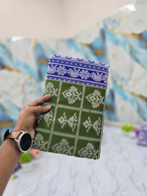 Tilfelle Woven, Temple Border Sambalpuri Silk Blend Saree(Green, Blue)