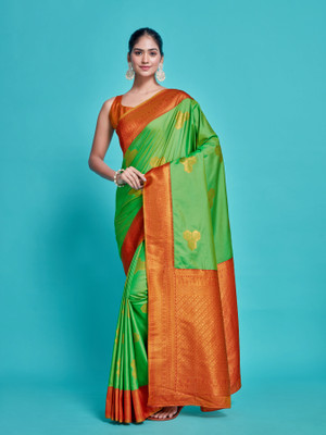 MIMOSA Woven Kanjivaram Art Silk Saree(Green)