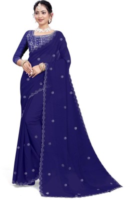 VLIPCARTZ Embellished Bollywood Georgette Saree(Dark Blue)