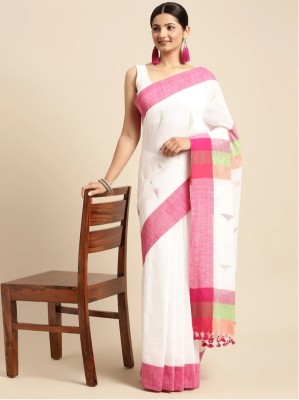 Krishneshwari Woven Handloom Pure Cotton Saree(White)