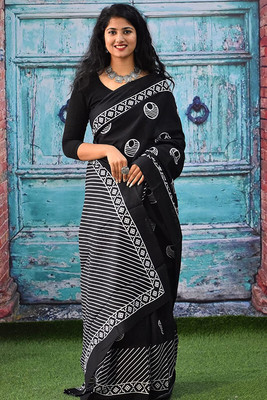 SHIVANYA HANDICRAFTS Floral Print, Blocked Printed, Color Block, Printed Daily Wear Pure Cotton Saree(Multicolor)