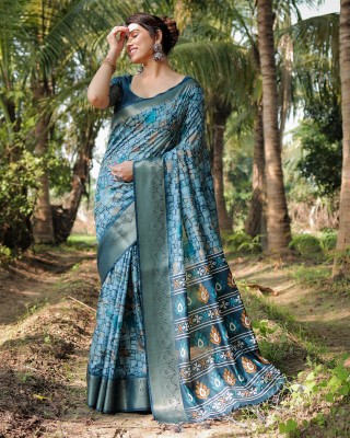 ALMAARI FASHION Digital Print Bollywood Silk Blend Saree(Blue)