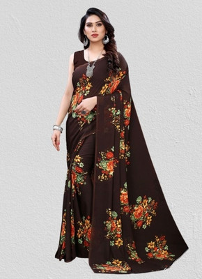 STYLEVEDA Printed Bollywood Georgette Saree(Brown)