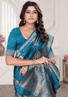 preyufashion Embellished Banarasi Art Silk, Jacquard Saree(Dark Blue)