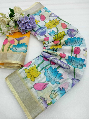 Gajal Self Design Bollywood Linen Saree(Multicolor)