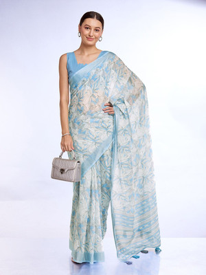SJY Digital Print Bollywood Linen Saree(Multicolor)