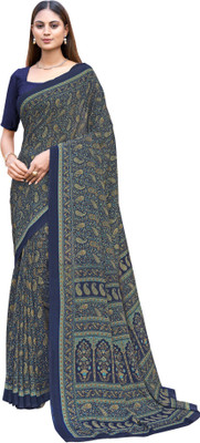 Vimla Printed, Paisley Bollywood Silk Blend, Crepe Saree(Dark Blue)