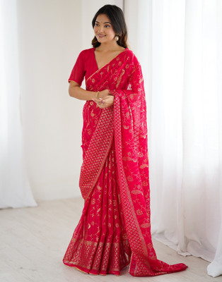 all about you Printed, Embellished Bollywood Chiffon, Georgette Saree(Pink)