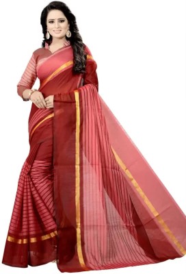 HouseOfCommon Striped Mysore Cotton Silk Saree(Red)