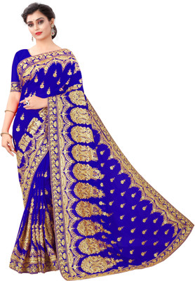 b bella creation Self Design, Embroidered Bollywood Georgette Saree(Blue)
