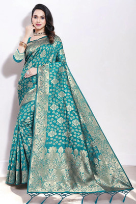 Pikham Self Design Banarasi Art Silk Saree(Green)
