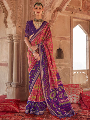 ANOUK Printed Patola Silk Blend Saree(Multicolor)