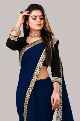 OKTAT Solid/Plain Bollywood Georgette Saree(Blue)