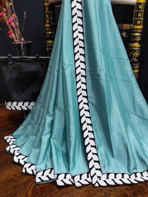 ISHA TRADE Solid/Plain Bollywood Georgette Saree(Blue)