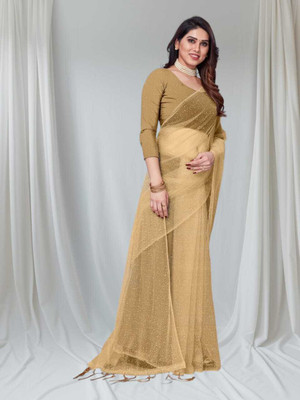 BHAGWATI ART Self Design Bollywood Net Saree(Beige)