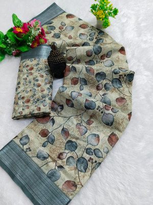 HouseOfCommon Printed Bollywood Pure Cotton, Cotton Linen Saree(Multicolor)