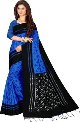 Bhadra Shopping Store Printed Sambalpuri Viscose Rayon, Cotton Blend Saree(Blue)