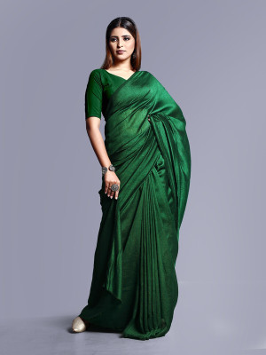 HouseOfCommon Solid/Plain Daily Wear Georgette Saree(Dark Green)