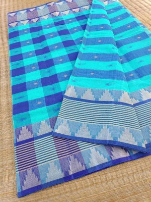 Dristikone Woven Tant Pure Cotton Saree(Blue)