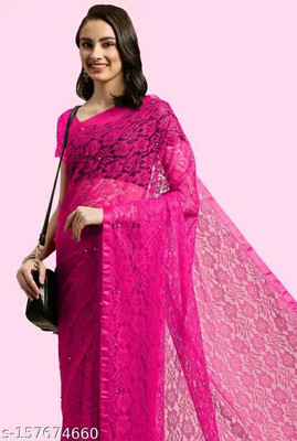 VioProm Floral Print Bollywood Net Saree(Pink)