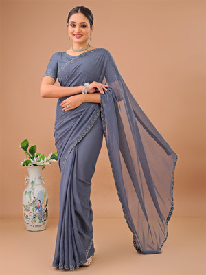 Leelavati Embellished Bollywood Chiffon Saree(Grey)