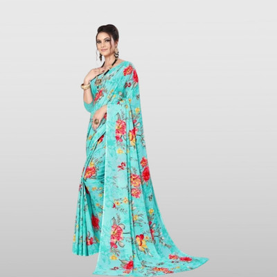 Kanooda Prints Printed Daily Wear Georgette Saree(Green)
