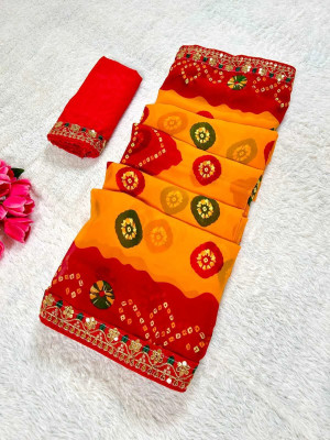Damru trendz Printed Daily Wear Georgette Saree(Yellow)