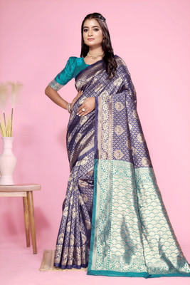 DDRS Fashion Self Design Bollywood Jacquard Saree(Blue)