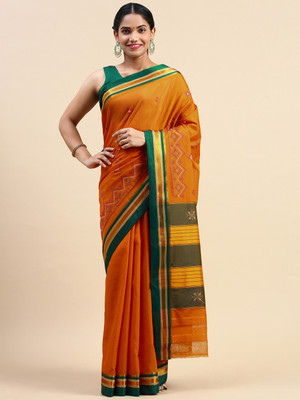ITARA Self Design Handloom Handloom Cotton Blend Saree(Orange)