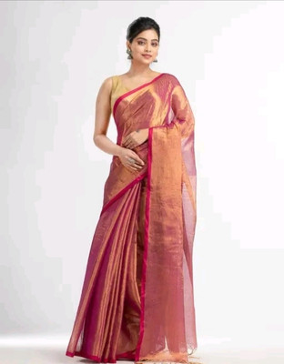 Balika bodhu Solid/Plain Handloom Tissue Saree(Red)