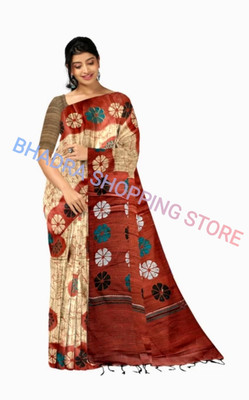Bhadra Shopping Store Printed Daily Wear Cotton Blend, Pure Cotton Saree(Brown)