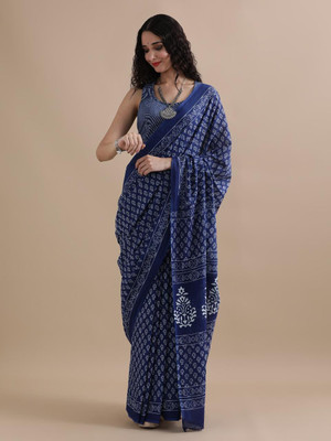 blockpuls Hand Painted Handloom Pure Cotton Saree(Multicolor)