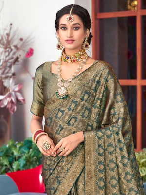 Divastri Woven Banarasi Pure Silk Saree(Dark Green)