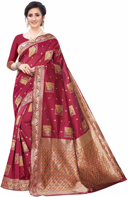 Endues Woven Banarasi Cotton Silk Saree(Maroon)