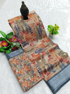 Gajal Digital Print Kanjivaram Pure Cotton, Cotton Linen Saree(Multicolor)