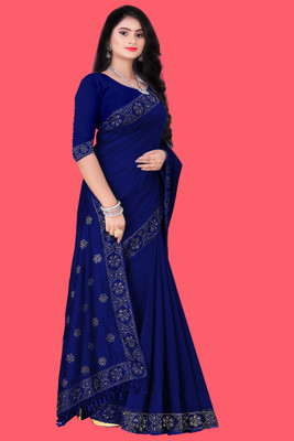 nevya creation Self Design Daily Wear Chiffon, Art Silk Saree(Blue)