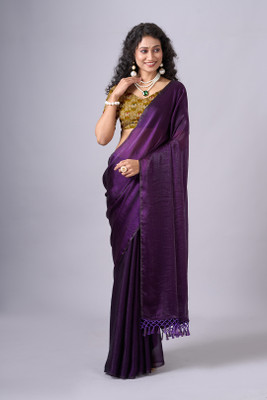 Virendra Textiles Solid/Plain Bollywood Chiffon Saree(Purple)