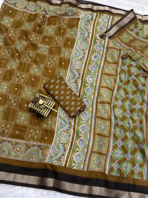 Tasrika Printed Bollywood Linen Saree(Brown)