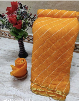 TMT HUB Striped Leheria Chiffon Saree(Yellow)