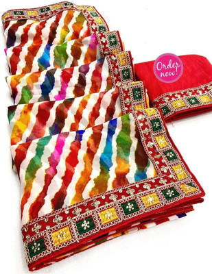 kalashree designer Printed Leheria Georgette Saree(Multicolor)