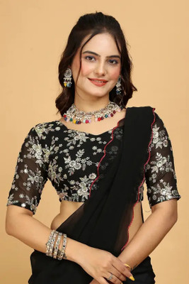 SHIVGANN Embroidered Bollywood Georgette Saree(Black)